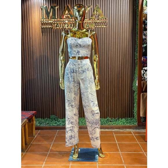 Toile Garden Jumpsuit – Blue Porcelain