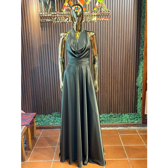 cowl neck dark Green dress