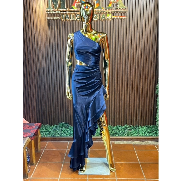 one-shoulder ruched silk satin