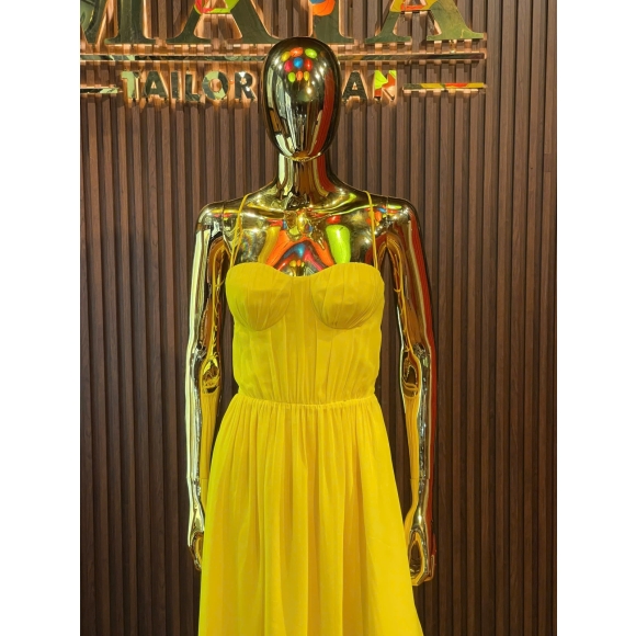 two-piece luxury yellow silk dress